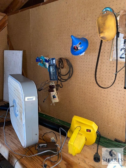 Corner Lot of Holiday Cutouts, Treadmill, Fan, Leaf blower