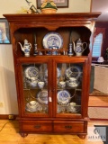 Beautiful Wood China Cabinet with Beveled Glass Soldered Doors
