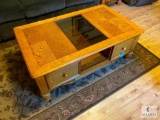 Coffee Table with Glass Inlay, Two Drawers and a Shelf