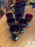 Avon Cranberry Color Pitcher and Six Glasses