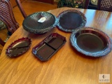 Avon Cranberry Color Cake Plate and Serving Dishes