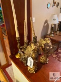 Lot of Four Candleholders and Two Angels
