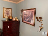 Lot of Decorative Items on Top of Chest of Drawers and Hanging Wall Pieces Adjacent