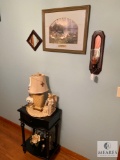 Wall Lot Containing Lamps, Figurines, Accent Table and Wall Art