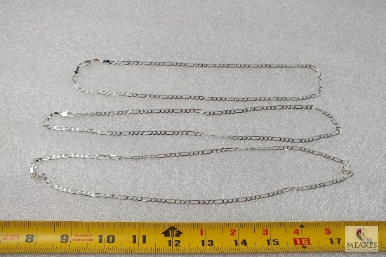 Lot of 3 Sterling Silver Flat Cuban link Necklaces marked 925 with Lobster Claw Clasps 22" 20" 18"