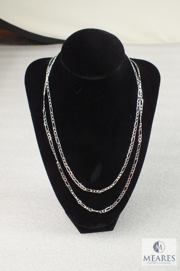 Lot of 2 Sterling Silver Flat Cuban link Necklaces marked 925 with Lobster Claw Clasps (2) 20"