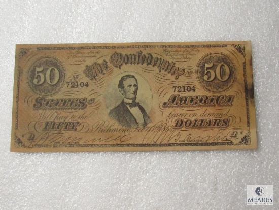 February 17, 1864 CSA Civil War $50 note