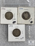 Group of (3) mixed Barber quarters: 1854, 1914 and 1916