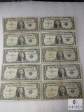 Lot of (10) small size US $1 silver certificates