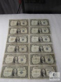 Lot of (12) small size US $1 silver certificates