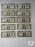 Lot of (10) small size US $1 silver certificates