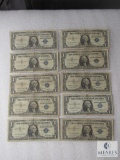 Lot of (10) small size US $1 silver certificates