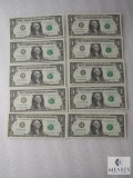 Lot of (10) uncirculated sequentially numbered small size US $1 star notes