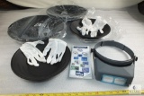 Magnifying headpiece, white gloves and sorting trays