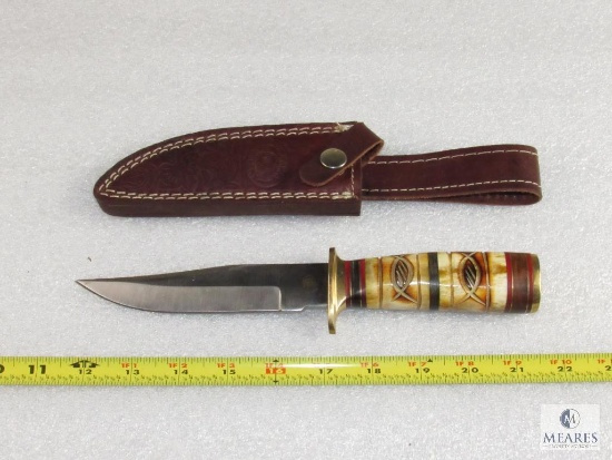 Chipaway Cutlery Hand Carved bone Handle Fixed Blade Hunting Knife with Sheath