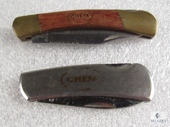 Lot of 2 Chem X stamped Lockback Pocket Folder Knives Stainless Blades