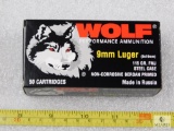 NEW 50 rounds WOLF 9mm Luger ammo, 115 gr., Steel case