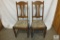 Set of (2) Solid Oak Dining Room Chairs with floral tapestry Upholstered Seats