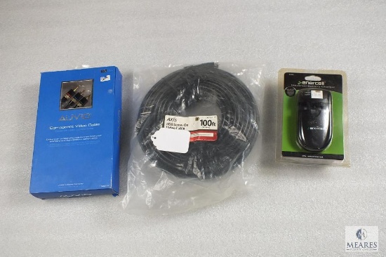 Lot Auvio Video Cable Set, Enercell Universal Battery Charger, & 100' Screw-On Video Cable
