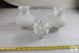 Lot of (2) Vintage Quilted Glass Lamp Shades & (1) Milk Glass Ruffle Edge Dish