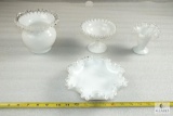 Lot of (4) Milk Glass Clear Ruffled Edge Glass Dishes