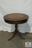Duncan-Phyfe Drum Table with faux Drawer and Brass feet - 26 Diameter x 27 tall