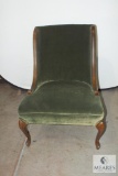 Vintage Green Velour-like Accent Chair Wood Provincial Style
