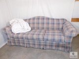 Bassett Furniture Couch - Plaid upholstery with Ivory Slipcover