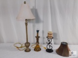 Lot of two Decorative Table Lamps and one Iron Scroll Candle Holder