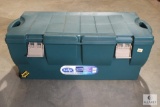 Plastic Storage Tote with Side Handles and Hinged Lid - approximately 20 gallon size