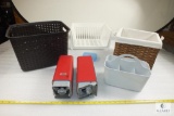 Lot of Baskets / Organizers and (2) Cintas Automatic Hand Sanitizer Wall Dispensers