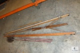 Lot of Vintage Survey Levels, Chimney Sweeper, and Wood Tool Handles