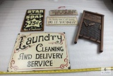 Lot of Laundry Room Wall Decorations Washboard Panel, Metal Sign, and more