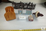 Lot Wooden House Decorations, Tin Tealight Holder, Wooden Ornament & Wood Letter Sorter