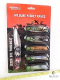 NEW Wildlife scene folder knives with belt clip, 6 pack