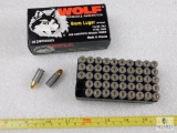 NEW 50 round WOLF 9mm Luger ammo, 115 gr., Steel Case