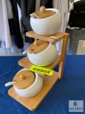 Three-level Bamboo Condiment Display