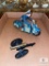Toy lot: Cast and brass Cannon and Tin Motorcycle with Rider (no mechanism)