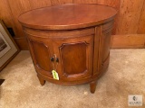 Vintage Round Wood Side Table with Storage Cabinet