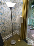 Lot of Two Floor Lamps - Brushed Nickel finish & Brass with swing arm