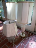 Pair of Two Porcelain Base Table Lamps with Gold Accents and Small Glass Base Lamp