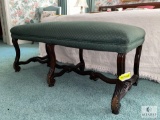 Vintage Chippendale-Style Wood Bench with upholstered cushion