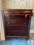 Beautifully carved five-drawer chest of drawers