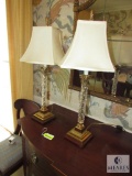 Pair of Crystal & Brass Base Lamps