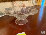 Etched Glass Pedestal Compote Bowl