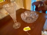 Lot: Cut Crystal Fruit Bowl (cracked bottom) and Vase