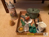 Lot of Decorations- Stein, Vase, Animal Figures, Wooden Swedish Shoes and more