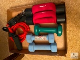 Lot of Exercise Equipment includes assorted dumbbells