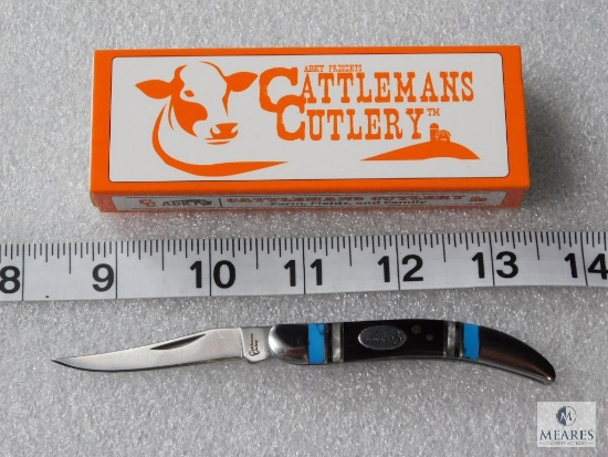 New Cattlemans Cutlery Small Texas Toothpick Knife Black & Turquoise Handle