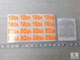 Set of 16 Ammo Can / Box Labels Hi-Vis Orange for Shotgun Gauges (12,16, 20, & 28)